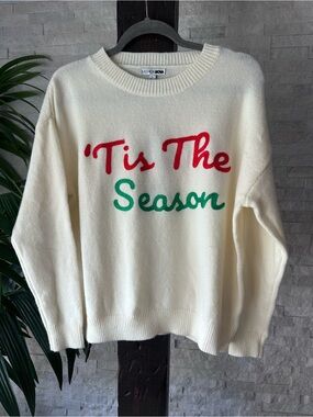 Fashion Nova “Tis The Season” Cream Holiday Christmas Sweater Large New Tags
